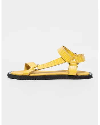 Sandale de piele cu model piele de reptila, Galben sofran