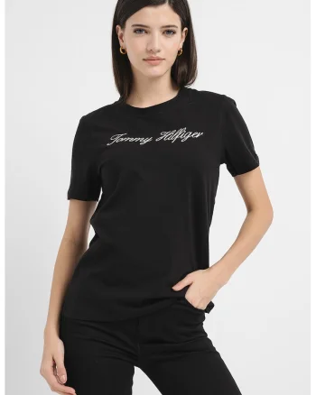 Tricou de bumbac organic cu broderie logo, Alb/Negru