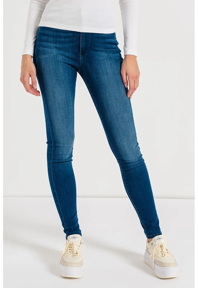Blugi skinny cu aspect decolorat, Albastru inchis