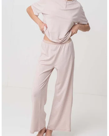 Pantaloni de pijama din amestec de bumbac organic, Bej inchis