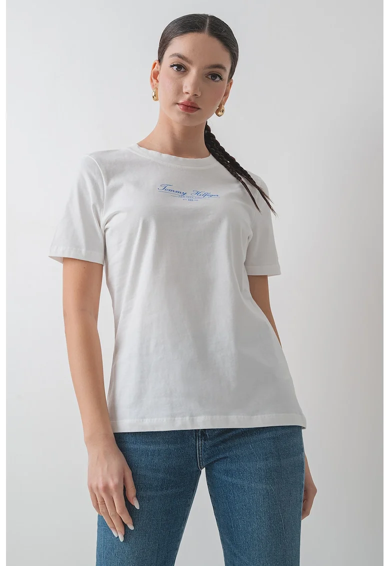Tricou de bumbac cu imprimeu logo, Albastru pastel/Alb optic
