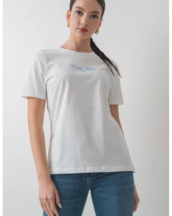 Tricou de bumbac cu imprimeu logo, Albastru pastel/Alb optic