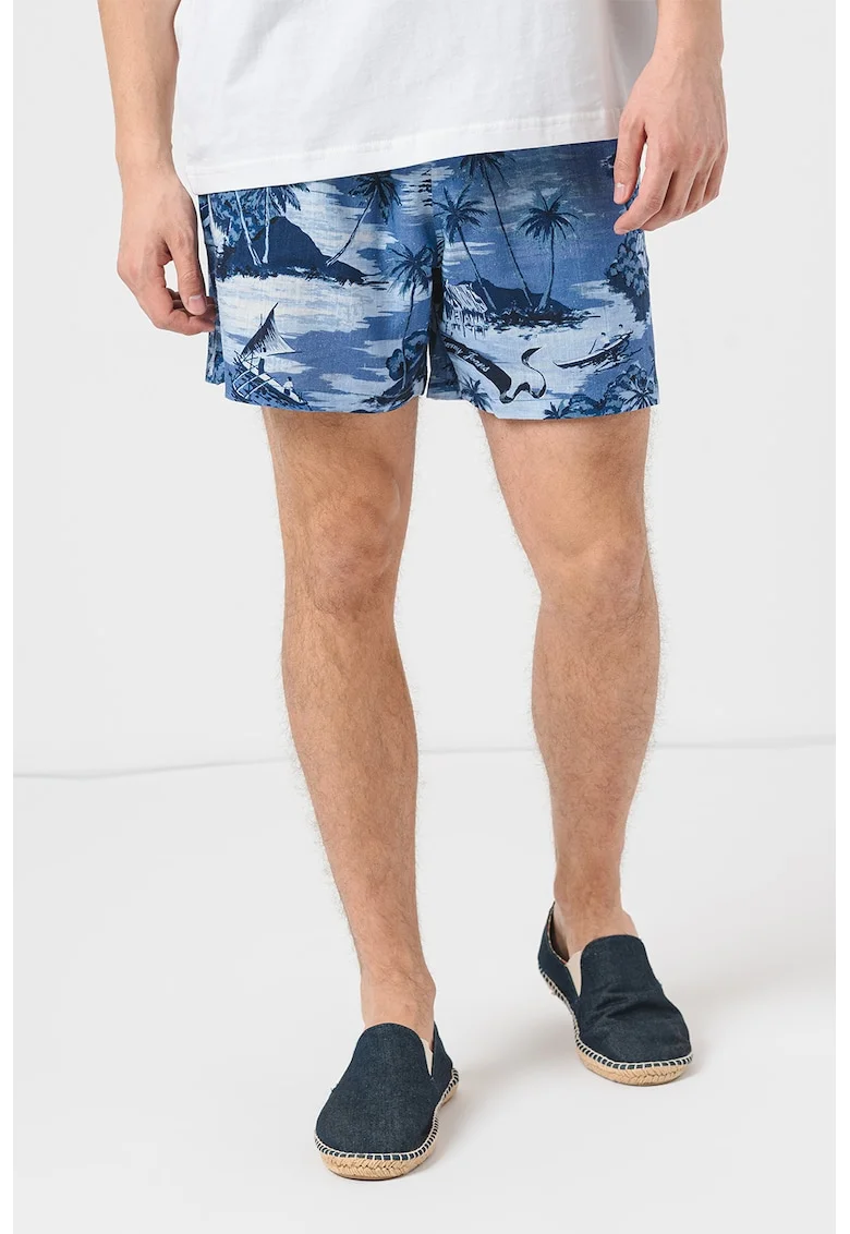 Pantaloni scurti din amestec de in Hawaiian, Albastru inchis/Albastru