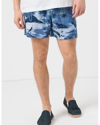 Pantaloni scurti din amestec de in Hawaiian, Albastru inchis/Albastru