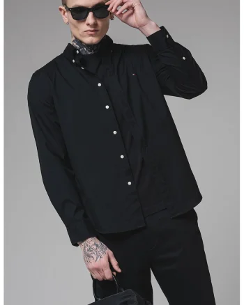 Camasa relaxed fit de bumbac, Negru