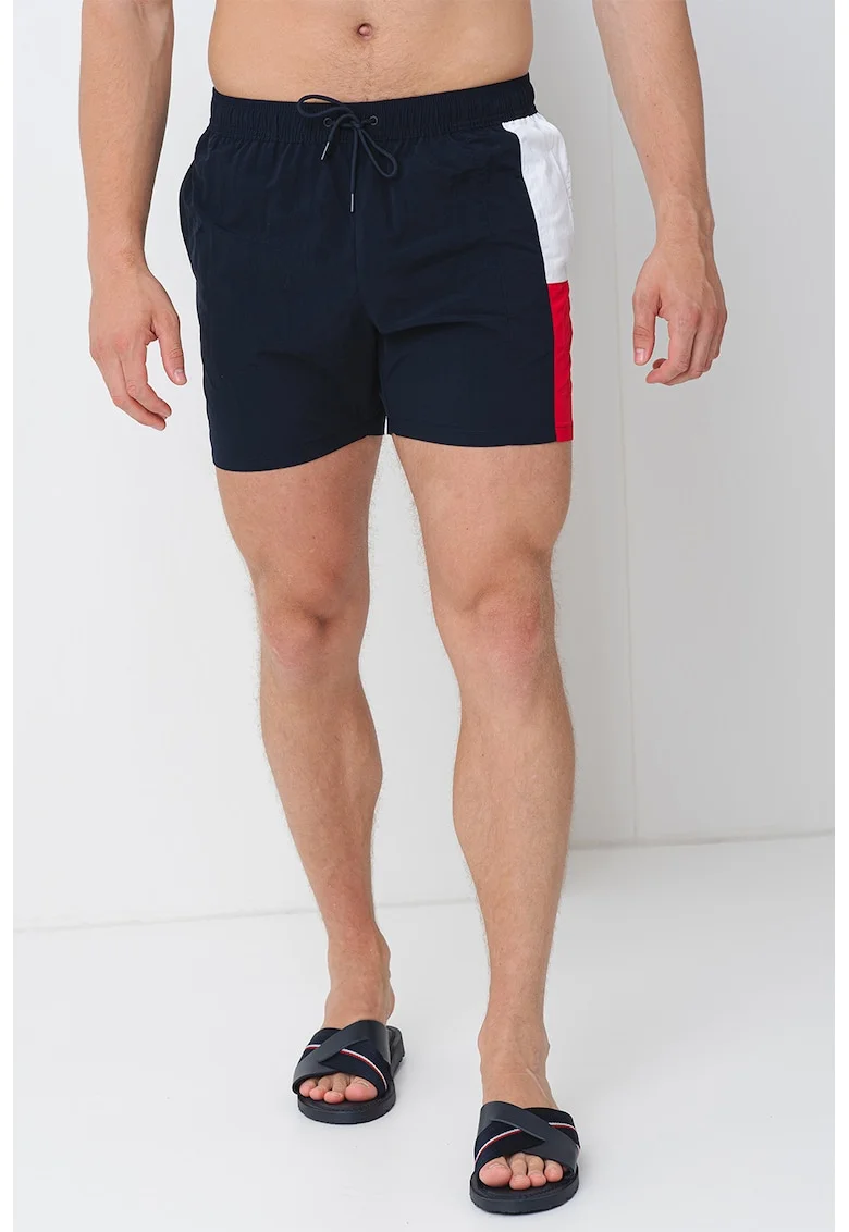 Pantaloni scurti de baie cu buzunare laterale, Alb/Rosu vermillion/Bleumarin