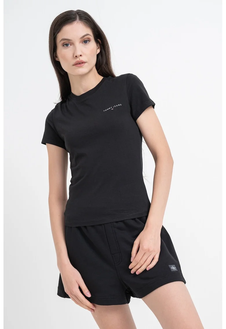 Tricou slim fit cu decolteu la baza gatului, Albastru ultramarin
