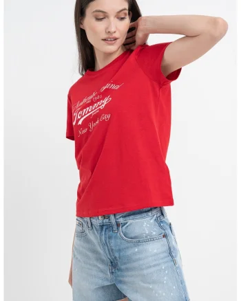 Tricou cu imprimeu text, Rosu/Alb