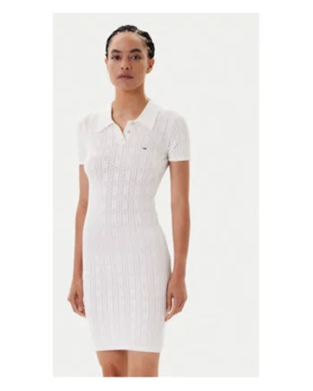Rochie tricotata de dama,  ecru, 50% viscoza, 28% poliester, 22% poliamida,