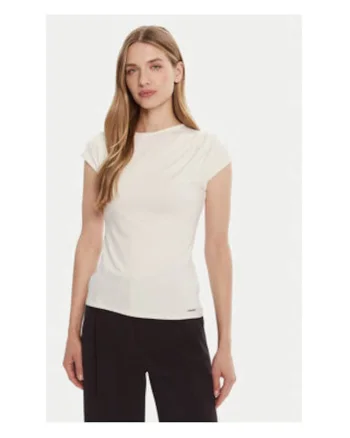 Tricou dama,  Ecru, 77% modal, 19% bumbac, 4% elastan,
