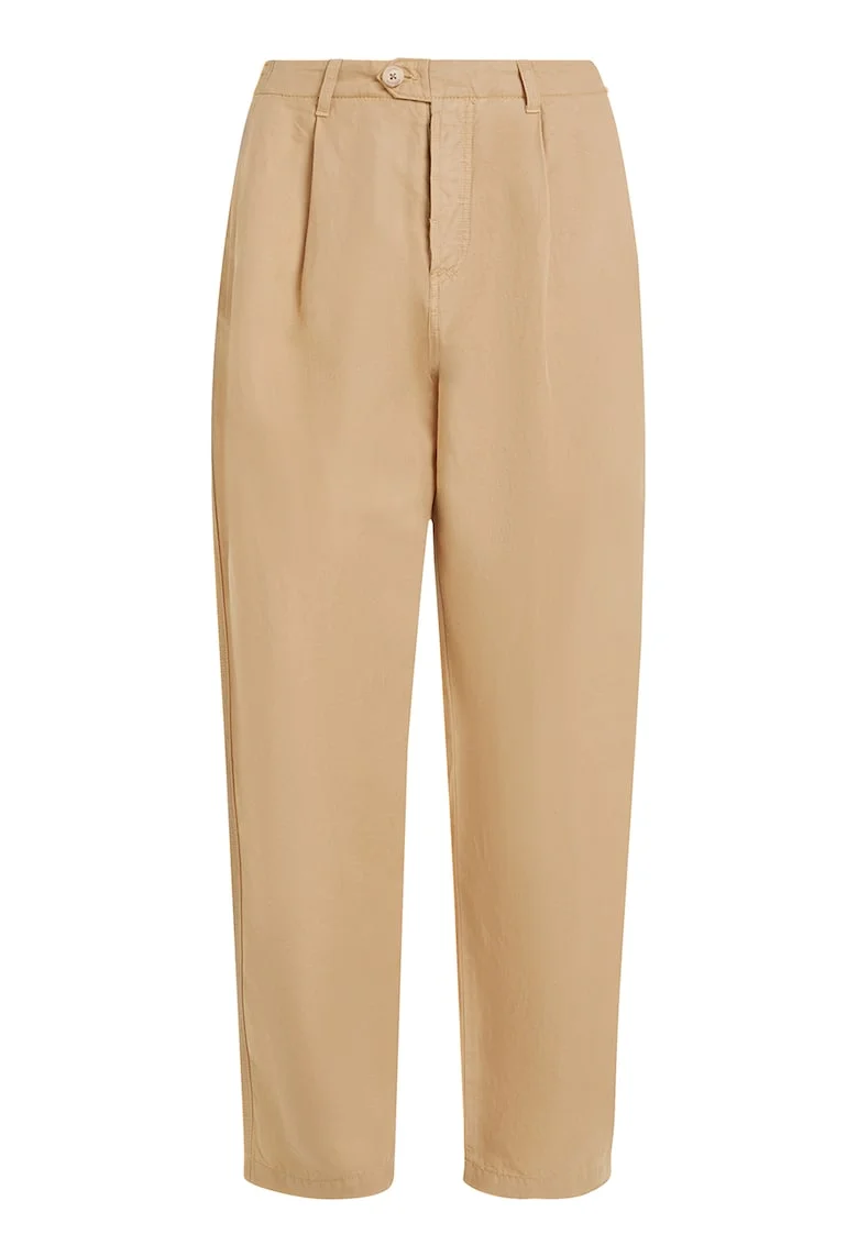 Pantaloni chino din amestec de bumbac organic si in, Bej