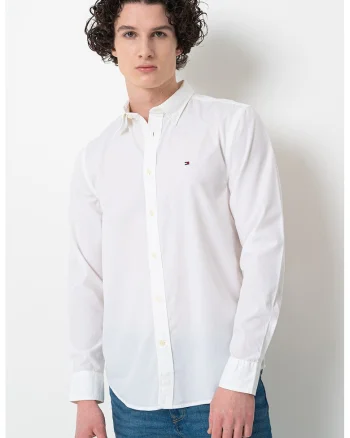 Camasa cu model uni si guler Kent, Alb