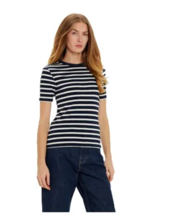 Tricou dama,  viscoza/elastan, bleumarin/alb