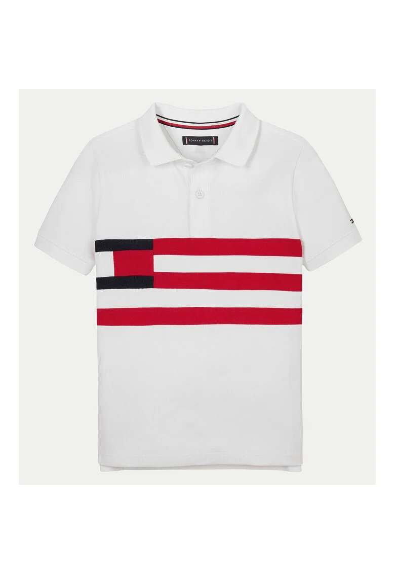 Tricou Polo Baiat,  Alb/Rosu, 100% bumbac, 14Y