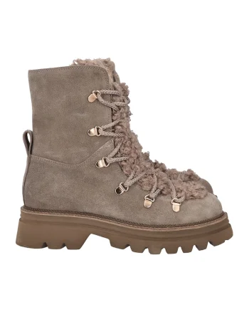 Ghete de piele intoarsa cu garnituri din material sintetic, Maro taupe