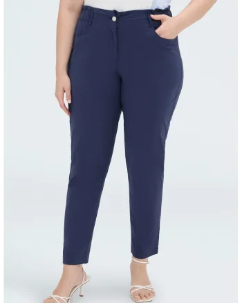 Pantaloni din amestec de lyocell cu talie inalta, Albastru oceanic