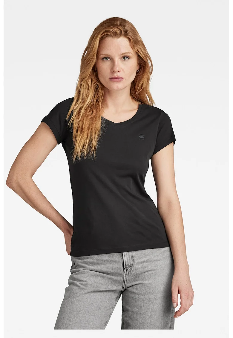 Tricou de bumbac organic cu decolteu in V Eyben, Negru