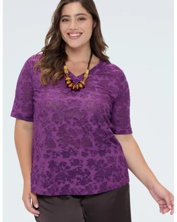 Bluza cu decolteu in V si insertii din plasa, Deep Purple,