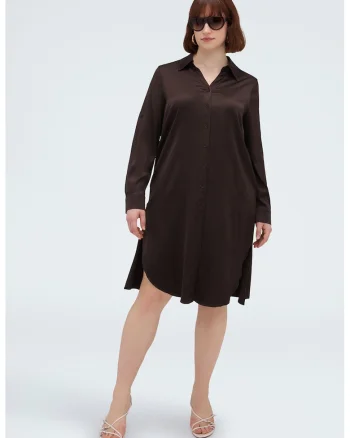 Rochie-camasa cu croiala dreapta, Maro inchis,