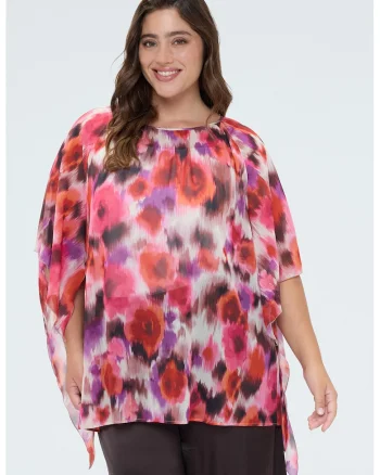 Bluza vaporoasa cu imprimeu floral, Multicolor