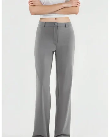 Pantaloni dama,  talie inalta, croiala dreapta, gri