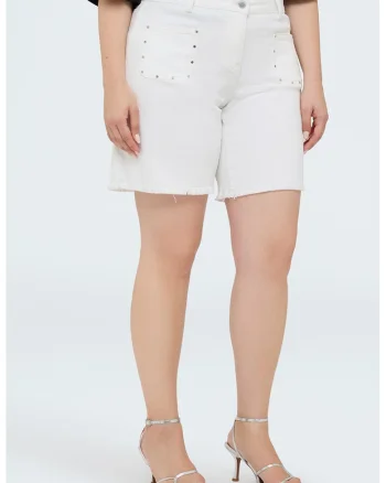 Pantaloni scurti din denim cu buzunare, Alb