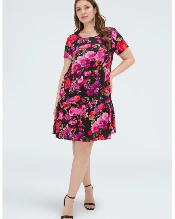Rochie evazata cu model floral, Multicolor