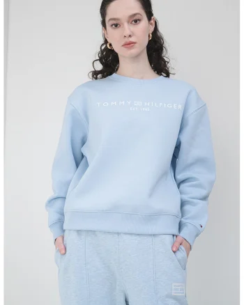 Bluza de trening cu imprimeu logo si decolteu la baza gatului, Albastru deschis
