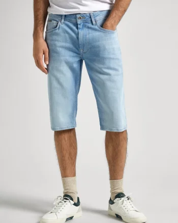 Bermude din denim cu aspect prespalat,