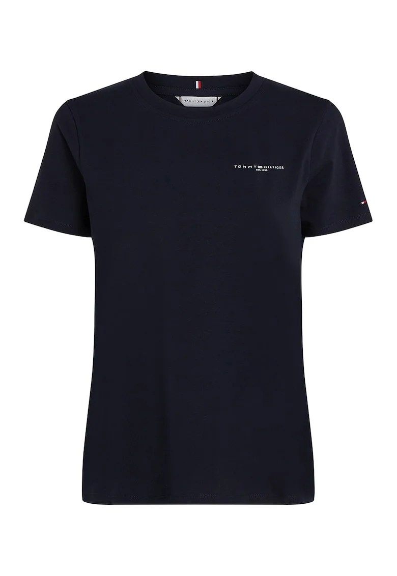 Tricou din amestec de bumbac organic cu decolteu la baza gatului, Negru