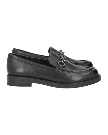 Pantofi loafer de piele cu detaliu metalic, Negru