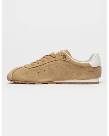 Pantofi sport Bella low-cut din piele intoarsa, Bej inchis
