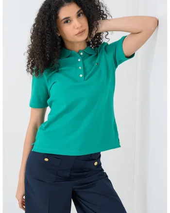 Tricou polo regular fit cu logo discret, Verde aquamarin