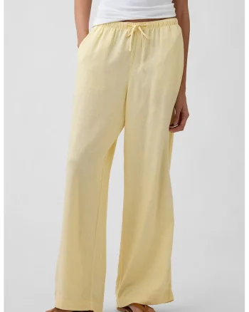 Pantaloni din amestec de in cu croiala ampla, Galben pal