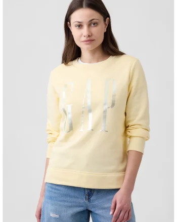 Bluza de trening cu croiala lejera si logo, Galben pal