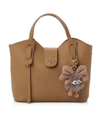 Geanta din piele ecologica cu accesoriu detasabil, Maro camel, 21x25x11