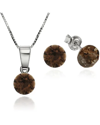 Set Argint 925 placat cu rodiu cu cristale Swarovski® Xirius 6mm Surub + Lant, Maro