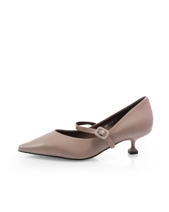 Pantofi Mary-Jane din piele lacuita cu toc kitten  261105, Maro
