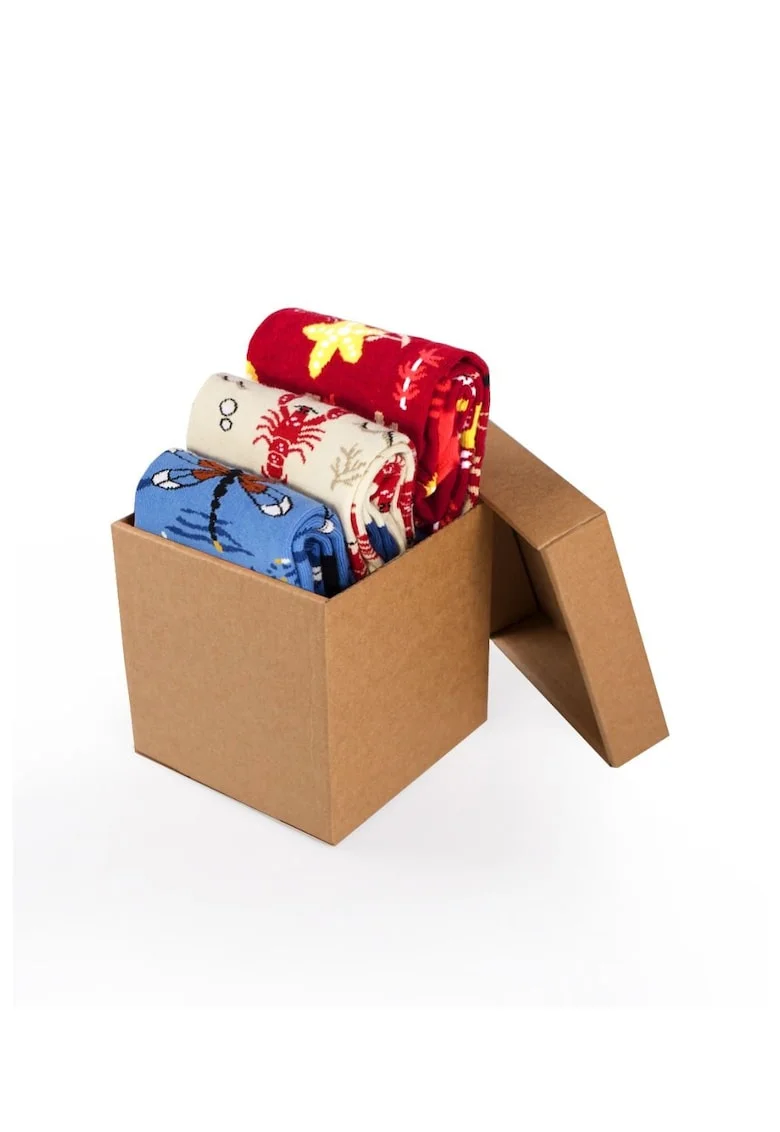 Set 3 perechi de sosete bumbac Fine Cotton Sealife Lobster, Libelula, Steluta de Mare