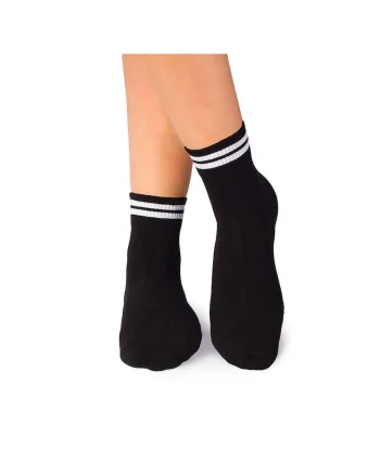 Sosete bumbac organic negre cu 2 dungi albe Active Day, Negru