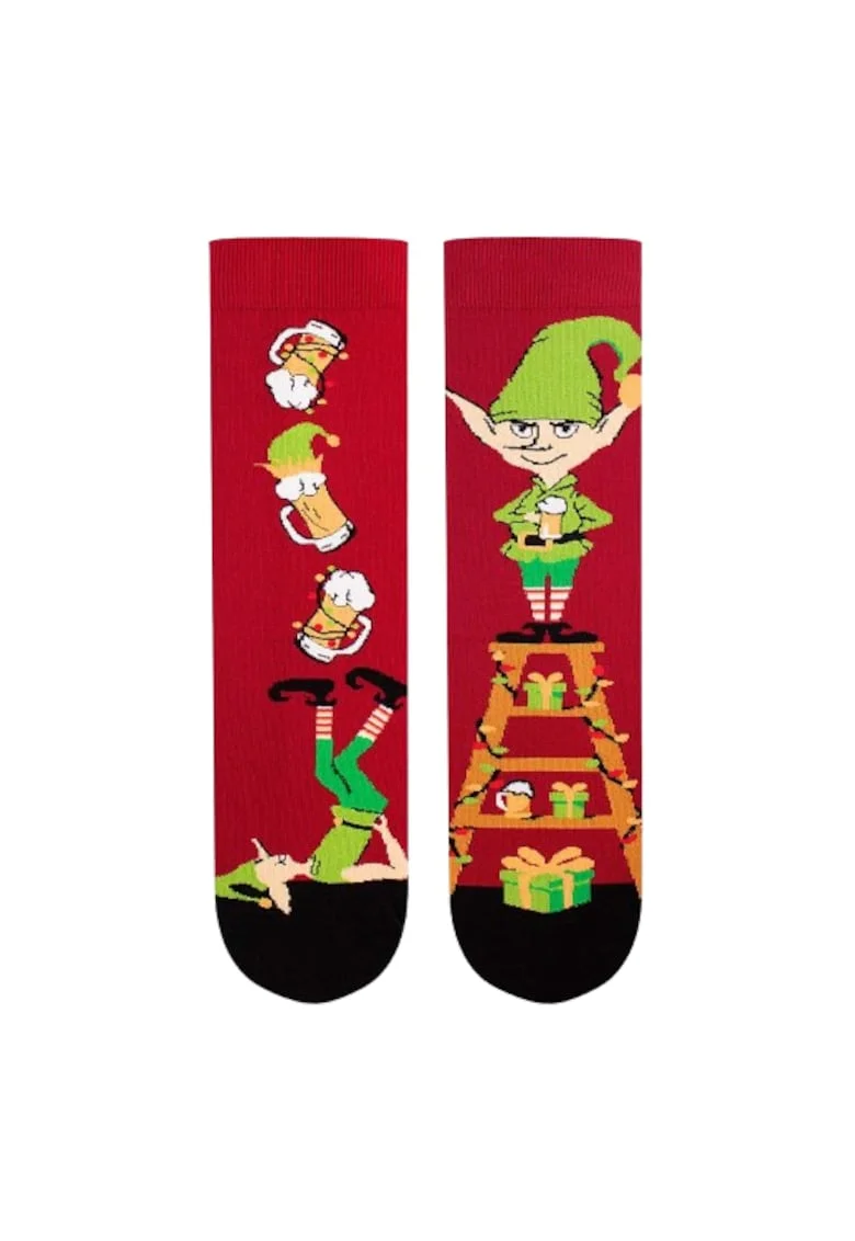 Sosete din bumbac organic de Craciun Arty Socks Spiridus Vesel Bordo deschis