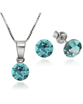 Set Argint 925 placat cu rodiu cu cristale Swarovski® Xirius 6mm Surub + Lant, Verde/Albastru