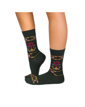 Sosete lana merino Ethno Fine Dark Green,