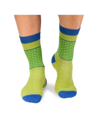 Sosete bambus FINE BAMBOO cu buline si dungi verde lime