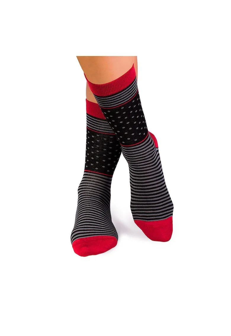 Sosete bambus FINE BAMBOO cu buline si dungi negru gri