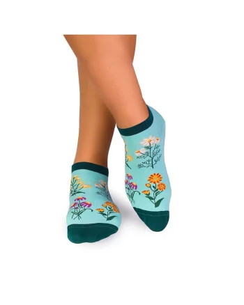 Sosete scurte bumbac, model floral, Menta