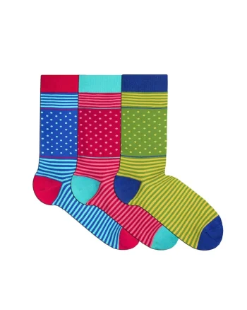 Sosete bambus FINE BAMBOO buline si dungi cutie 3 buc. verde albastru fucsia