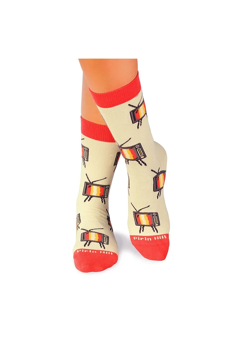 Sosete bumbac organic COLOUR COTTON Retro TV Ecru