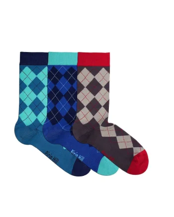 Sosete bambus COMFORT FEET Argyle Box 3buc. Albastru Petrol Antracit