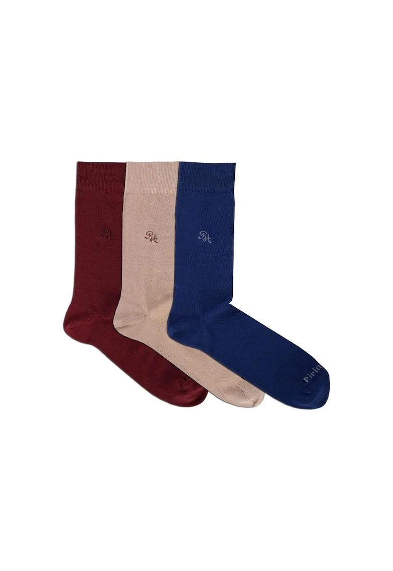 Sosete bumbac organic, cu dungi 98% COTTON RICH Box 3 Bordeaux-Beige-Jeans